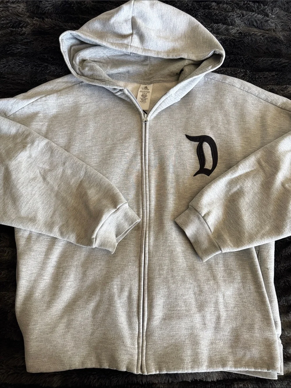 Disneyland Men's Light Gray Full-Zip Hoodie with Black 'D' Chest Logo